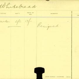 Staff Card - Whitebread, S - employed 1912