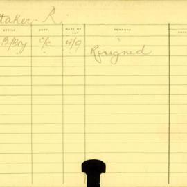 Staff Card - Whittaker, J - employed 1918