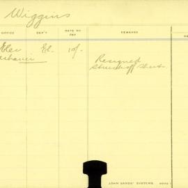 Staff Card - Wiggins, H - employed 1912