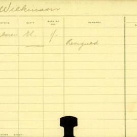 Staff Card - Wilkinson, C - employed 1911