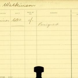 Staff Card - Wilkinson, W - employed 1911