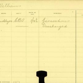 Staff Card - Williams, J - employed 1908