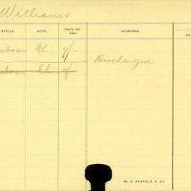 Staff Card - Williams, J - employed 1913