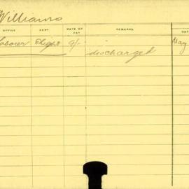 Staff Card - Williams, J - employed 1915