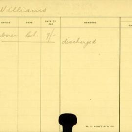 Staff Card - Williams, P - employed 1913