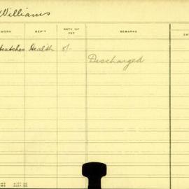 Staff Card - Williams, R - employed 1909