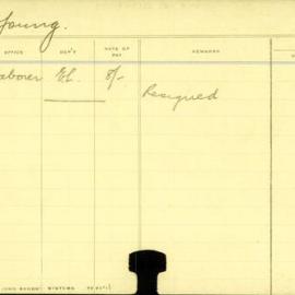 Staff Card - Young, J - employed 1911 