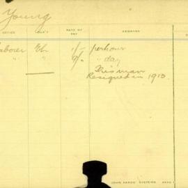 Staff Card - Young, W - employed 1912-1913