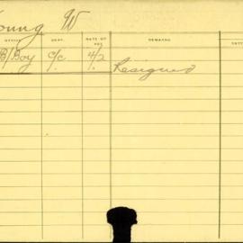 Staff Card - Young, W - employed 1916