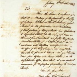 Letter - Tender for formation and metalling of streets accepted and sureties, 1849