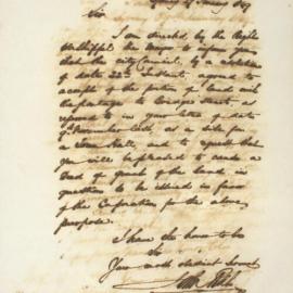 Letter - Resolved to accept land with frontage to Bridge Street as a site for the Town Hall , 1849