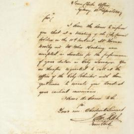 Letter - Informing Mr Clarke acceptance of Sureties for his duties as City Surveyor , 1849