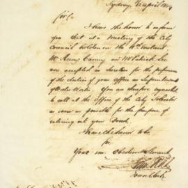 Letter - Acceptance of Sureties for Mr Doling for duties as Superintendent of Water Works, 1849