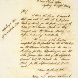 Letter - Requesting Bond of Surety for performance of duties of Mr Clarke and Mr Doling, 1849