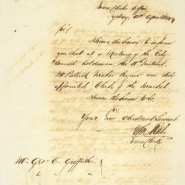 Letter - Informing Mr Griffiths that Mr Ryan was appointed Clerk of the City Markets, 1849