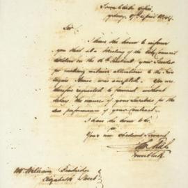 Letter - Informing Mr Bradridge his tender for alterations to Fire Engine House was accepted, 1849