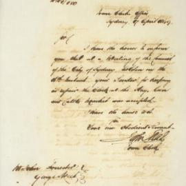 Letter - Accepted tender of clock repairs at Hay and Cattle Market, 1849