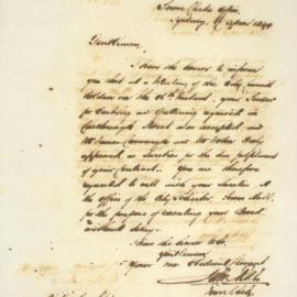 Letter - Informing tenders by Messrs Lynch, Roach, Lacyte, Cavanagh and Daly were accepted 1849