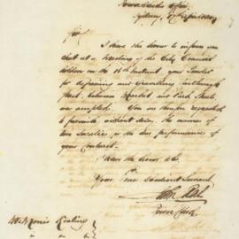 Letter - Informing Mr Keating his tender for repairing Castlereagh Street was accepted, 1849