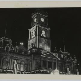 Illumination of the Sydney Town Hall for the visit of Queen Elizabeth II, 1954