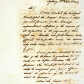Letter - The Mayor requests names of all rate defaulters in Bourke and Cook Wards, 1849