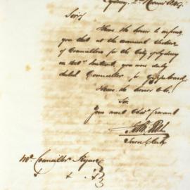 Letter - Notification of his election on 1st instant as Councillor for Gipps Ward, 1849