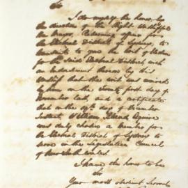 Letter - William Bland chosen a Member for Sydney to serve on the Legislative Council, 1849