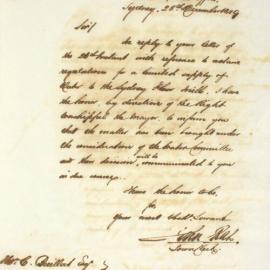 Letter - Water Committee note the limited supply of water to Sydney Flour Mills, 1849