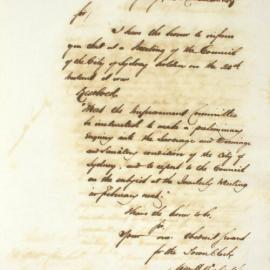 Letter - Enquire into Sewerage, Drainage and Sanitary condition of City, 1849