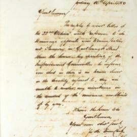 Letter - Improvement Committee unable to help with drainage problem in Castlereagh Street, 1850
