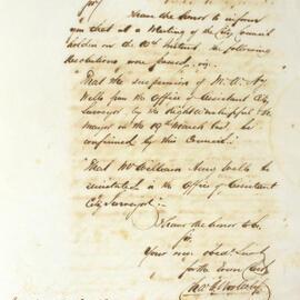 Letter - Council resolved on reinstatement of Assistant City Surveyor, 1850