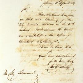 Letter - Council resolved on reinstatement of Assistant City Surveyor, 1850