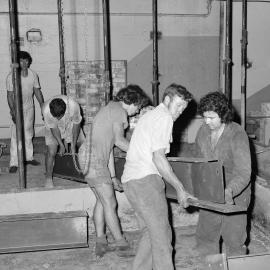 Lifting a steel girder, Paddington Town Hall,Oxford Street Paddington, circa 1976-1977