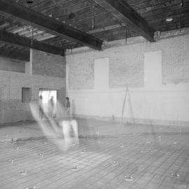 Large space with rebar on floor, Paddington Town Hall, Oxford Street Paddington, circa 1976-1977