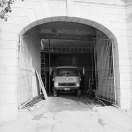 Arched entrance to garage space, Paddington Town Hall, Oxford Street Paddington, circa 1976-1977