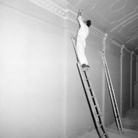 Painting a ceiling, Paddington Town Hall, Oxford Street Paddington, circa 1976-1977