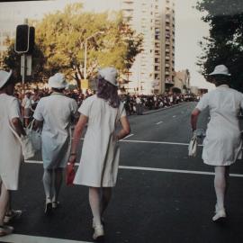 Bowling Ladies' entertaining the crowd pre Mardi Gras Parade, nd