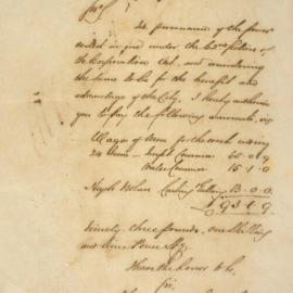 Letter - Authorisation to make payemnets for wages, curbing and guttering, 1852