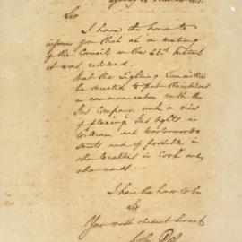 Letter - Lighting Committee to put lights in William and Woolloomooloo Streets, 1851