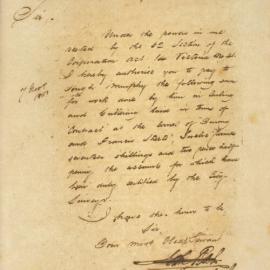 Letter - Mayor authorises payment for a curbing and guttering contract, 1851