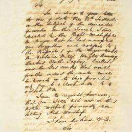 Letter - Restriction ofwater to Sugar Works, Victoria Mills, Wrights Brewery and others, 1852
