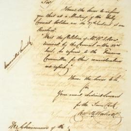 Letter - Referral to Finance Committee of petition of W W L Row, 1852