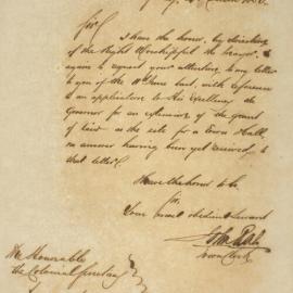 Letter - Request to the Governor for larger land grant for the Town Hall, 1850