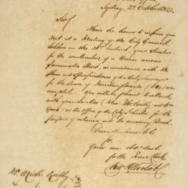 Letter - Tender for the construction of a drain across Parramatta Street , 1850