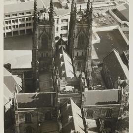 Aerial view of St Andrews Cathedral, Sydney, no date