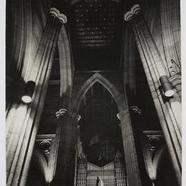 Interior of St Andrews Cathedral showing organ and ceiling, Sydney, no date