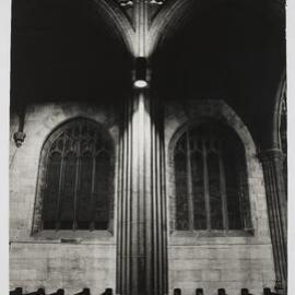 Interior of St Andrews Cathedral showing windows and columns, Sydney, no date