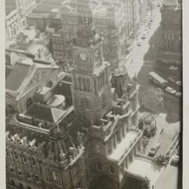 Aerial view of Sydney Town Hall, George Street Sydney, circa 1973