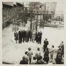 Officials at unveiling of foundation stone, Town Hall House, Kent Street Sydney, 1973