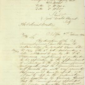 Letter - Advice regarding process of adopting Secretary to City Commissioners, 1854